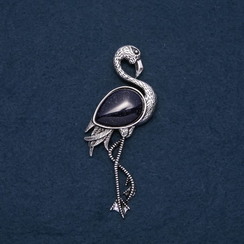 Brooch Pendant Flamingo with Natural Aventurine "Blue Sand" Night Cairo 85×30 mm