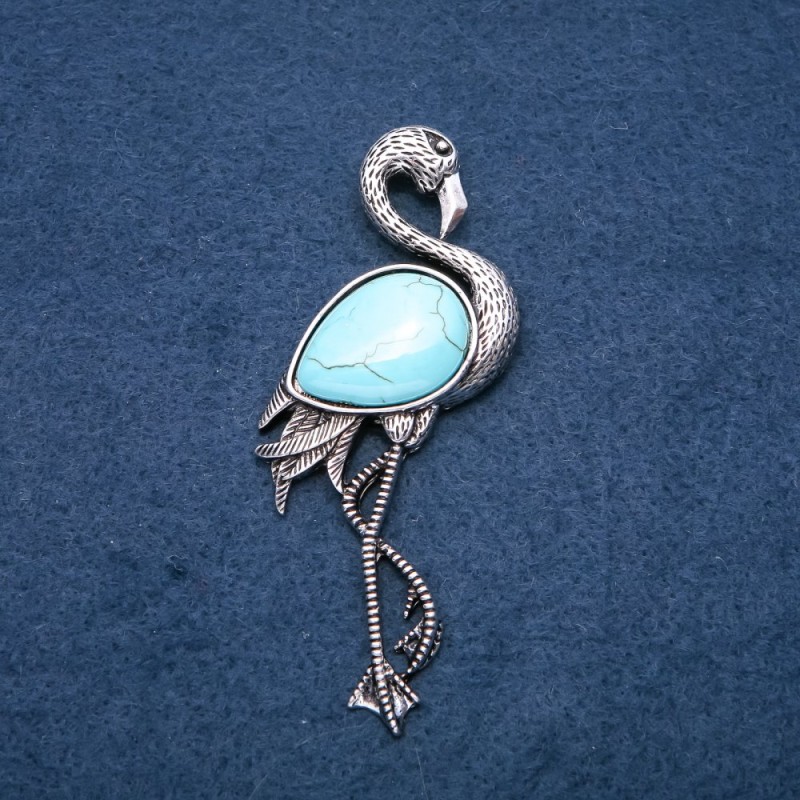 Brooch pendant Flamingo with natural stone "Turquoise" (synthetic) 85x30mm