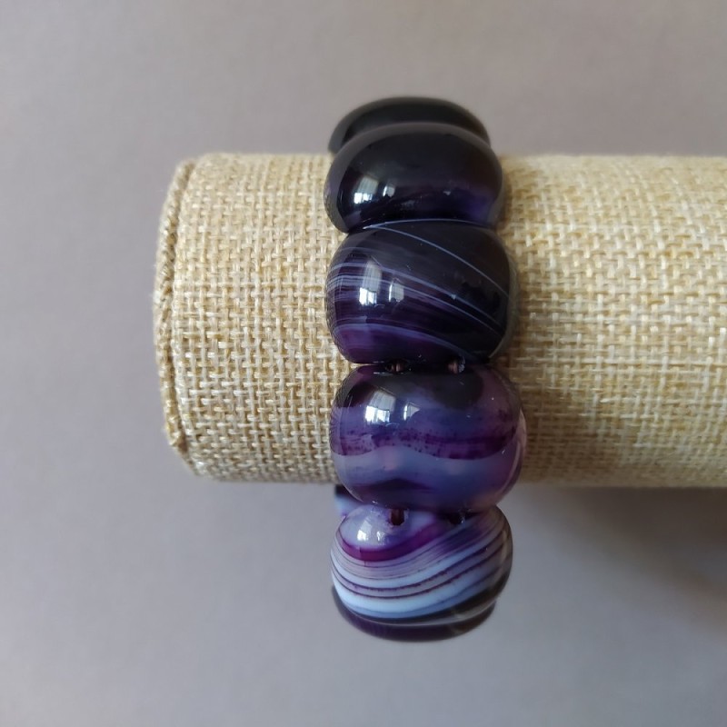 Purple Agate Bracelet on Elastic, Oval Stones 18x25(+-)mm