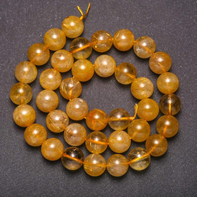 Rutilated Quartz Beads, smooth round bead, diameter 10 mm (+/-), length 38 cm