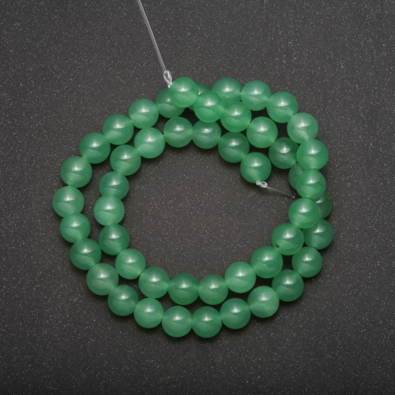 Natural Jade Beads on Thread - smooth round beads, diameter 8 (+/-) mm, length 38 cm