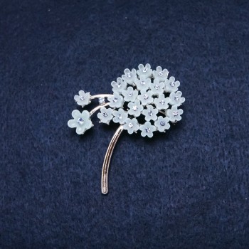 Brooch Flower 52x40mm crystals blue color silver metal