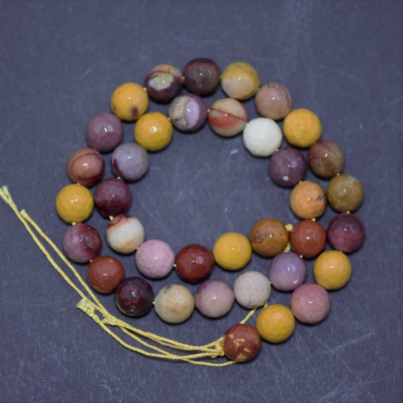 Jasper Beads Mookaite Faceted Round Bead on Thread, 10mm diameter, 38cm length (+ -)