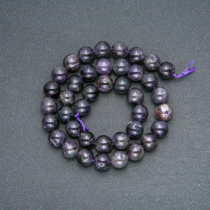 Amethyst Beads on Thread, natural stone, Smooth round bead, 10mm diameter, length 38cm +