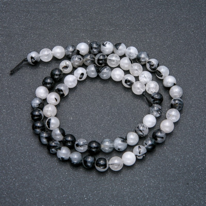 Beads on Thread Natural Stone Quartz Rutile Beads Smooth Round 6mm Diameter, 39cm Length