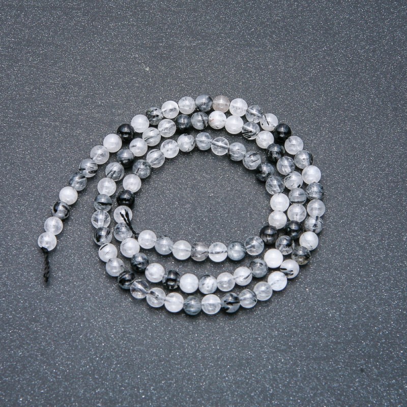 Rutilated Quartz Beads on Thread, Hairy Quartz Ball Beads 4mm diameter, length 39cm