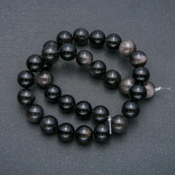 Beads on Thread Silver Obsidian Beads, smooth round, 12mm diameter + -, length 39cm +