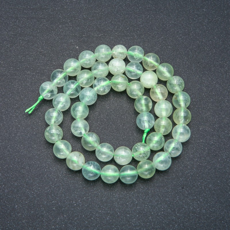 Prehnite Beads on Thread, natural stone, smooth round beads, 8mm diameter ±, length 39cm ±