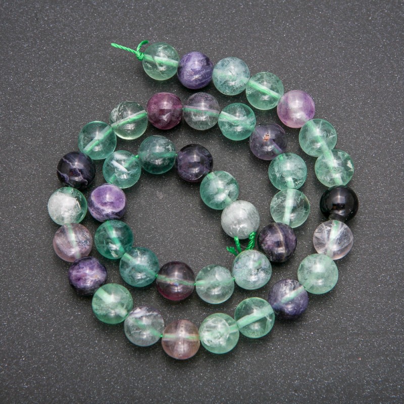 Fluorite Beads on Thread, Smooth Round Beads 10mm, 38 cm Length