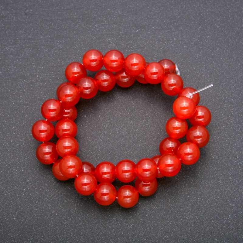 Carnelian Beads smooth round on thread, diameter 10mm, length 38cm (+ -)