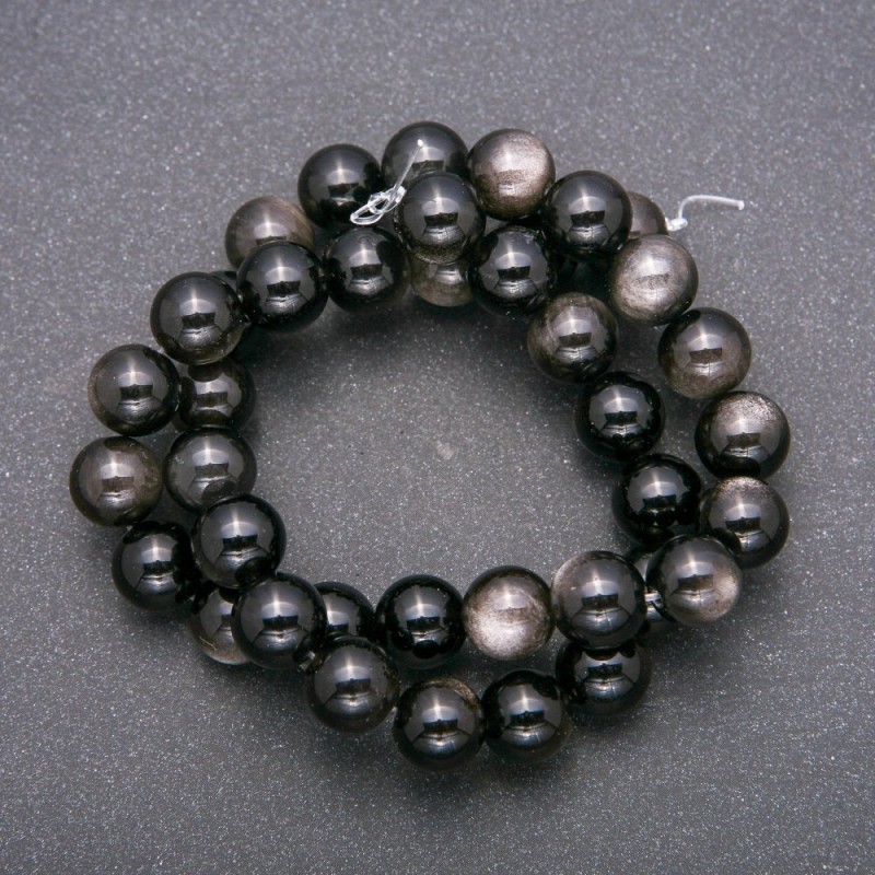 Natural Stone Beads Silver Obsidian Smooth Round 10 mm diameter (+/-), 38 cm length