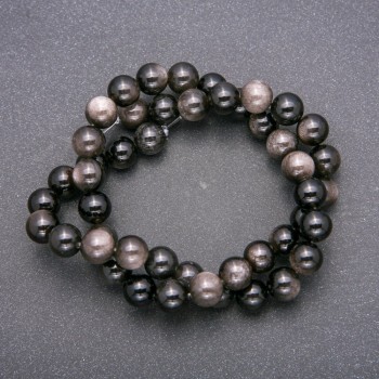 Natural Stone Beads Silver Obsidian Smooth Ball 8 mm diameter (+-), length 38 cm