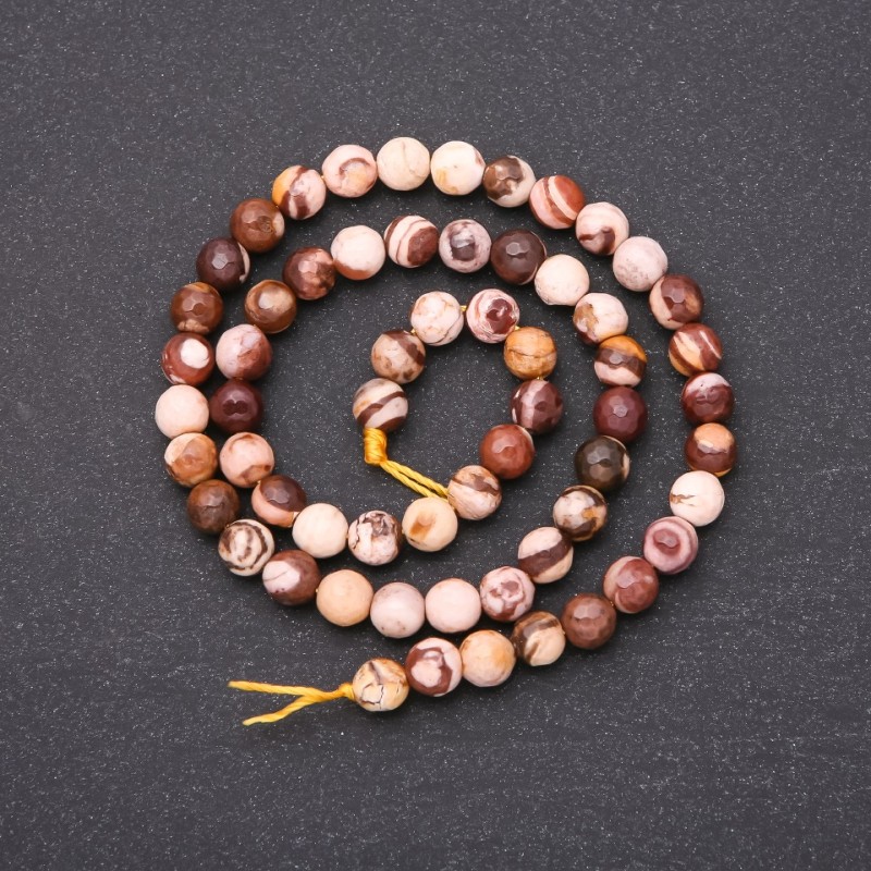 Jasper Beads on Thread, faceted round beads, 6 mm diameter (+/-), length 38 cm
