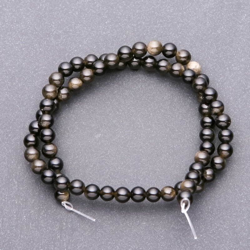 Beads on Thread Sunstone Obsidian Smooth Ball, diameter 6.5 (+ -) mm, length 38 cm