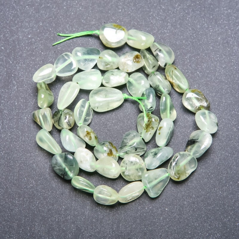Prehnite Beads, Drops, diameter 9×12mm + - thread, length 38cm+