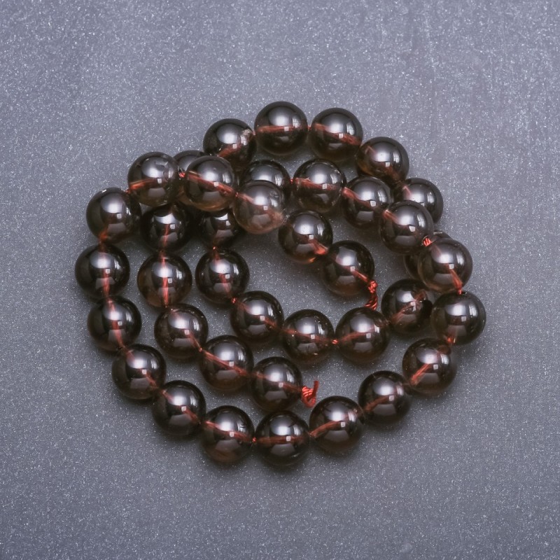 Beads Smoky Topaz (per piece) on thread smooth round bead, diameter 10mm±, length 38cm±