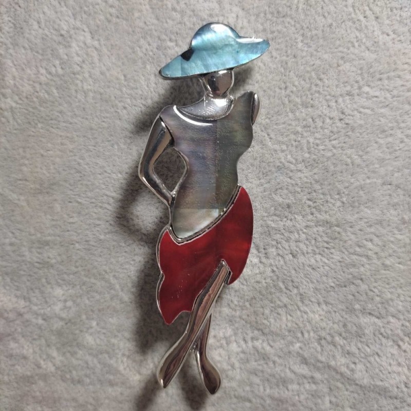 Brooch Pendant Lady with Pearl 80x30mm +