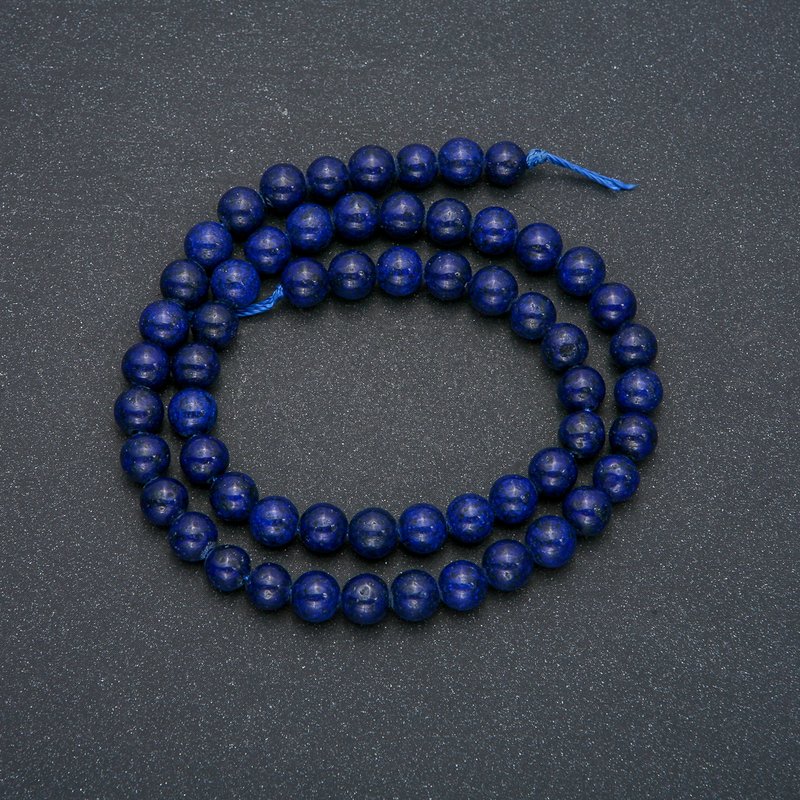 Lapis Lazuli Beads on a Thread, Smooth Round Bead, 7mm Dia.+- Length 38cm+-