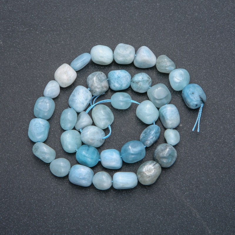 Aquamarine Beads on Thread on Natural Stone Round Faceted Bead, 9×12 mm, 40 cm Length +