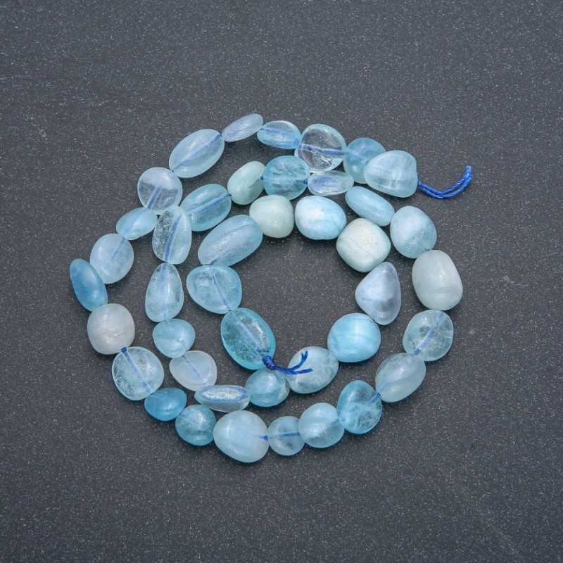 Aquamarine Beads on Thread, Round Briolette 9x12 mm, 40 cm Length +