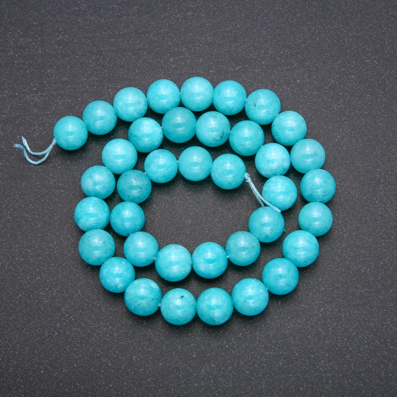Aquamarine Beads Smooth Round Bead on String, 10mm Diameter, 38cm Length (+/-)