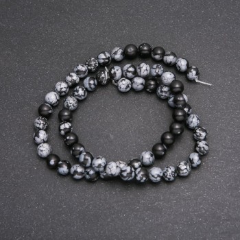 Snow Obsidian Beads on Thread - Apache Tears, Smooth Round Bead, 6 mm diameter (+/-), 38 cm length