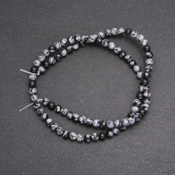 Snow Obsidian Beads on Thread - Apache Tears, Smooth Round, 4 mm dia. (±) x 38 cm length