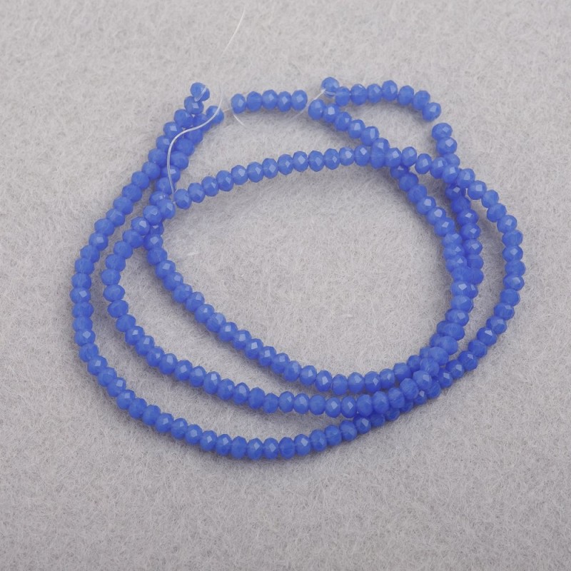 Czech Crystal Beads on Thread, Diameter 3mm, Matte Blue Glass, Length 41cm