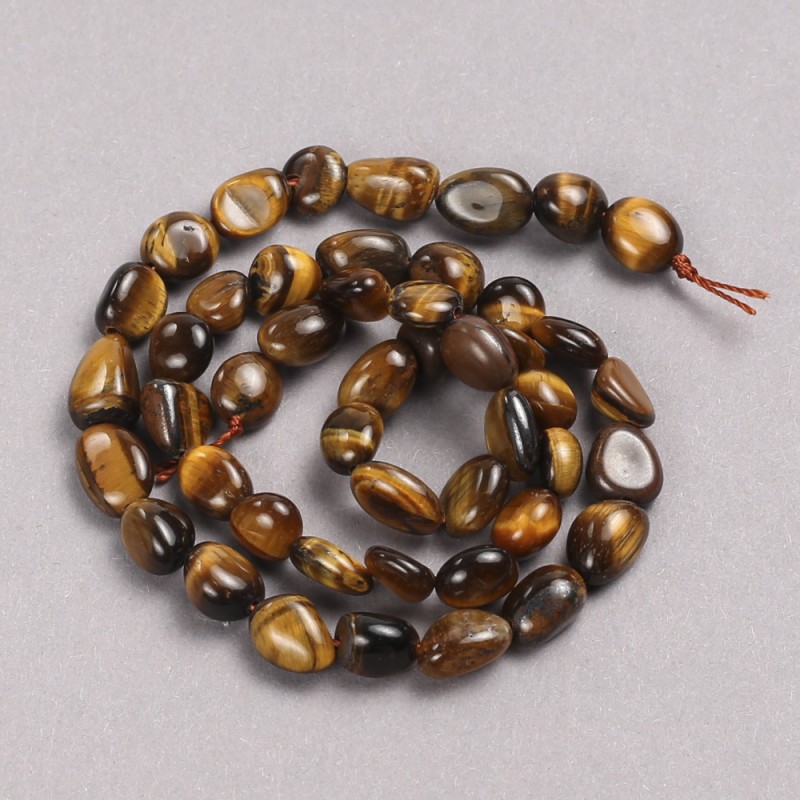 Tiger's Eye Beads on Thread, Faceted, 6×8 mm, 39 cm length