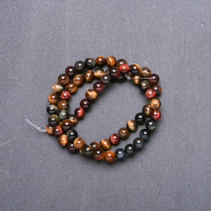 Natural Stone Beads Tiger's Eye, Bull's Eye, Hawk's Eye on Thread, 6mm diameter, 38cm length