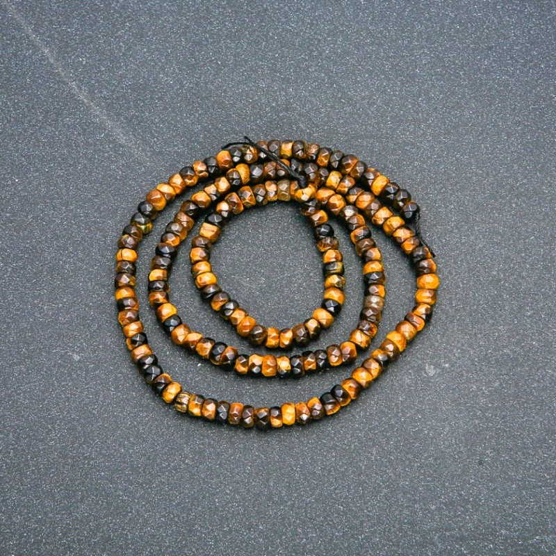 Tiger's Eye Beads on a Thread, Faceted Rondelle, 4x2.5 mm, 39 cm length +