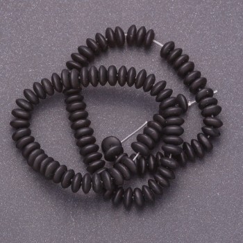 Shungite Beads on Thread, Round Barrel, 6x3 mm, single, 41 cm length