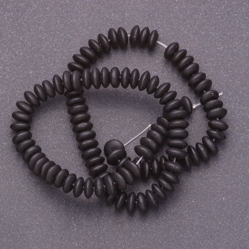 Shungite Beads on Thread, Round Barrel, 6x3 mm, single, 41 cm length