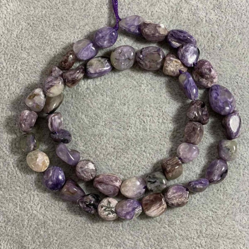 Charoite Beads on Thread, faceted, 10x8 mm, length 41 cm +