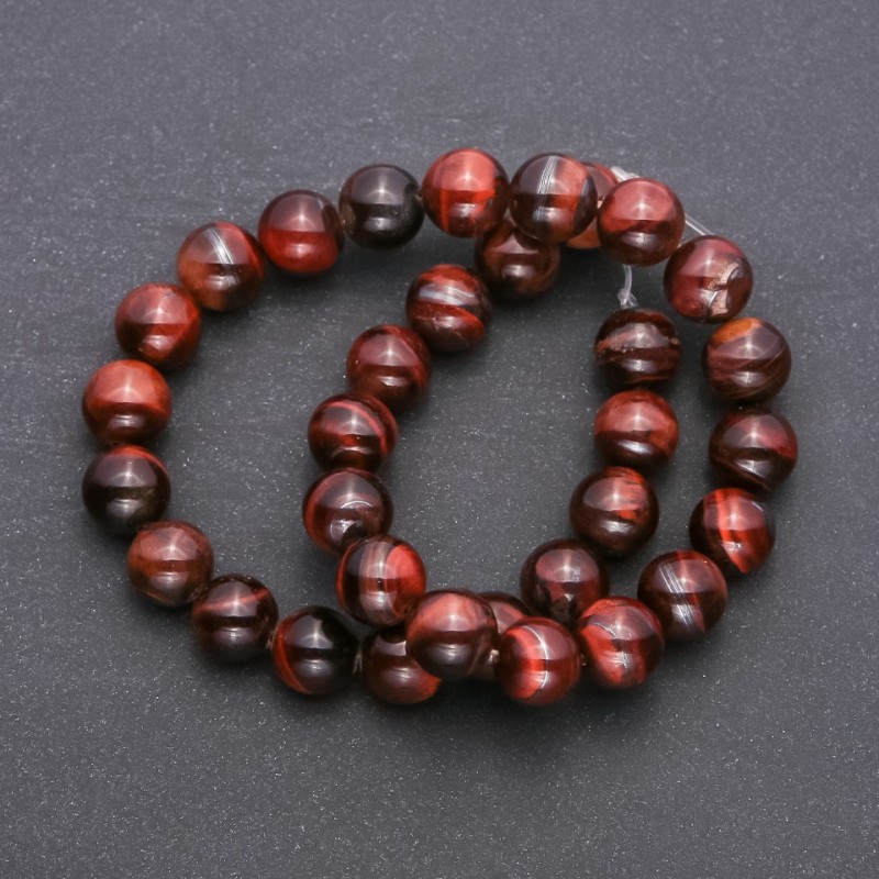 Natural Stone Beads Tiger's Eye Smooth Sphere, diameter 12mm, thread length 38cm