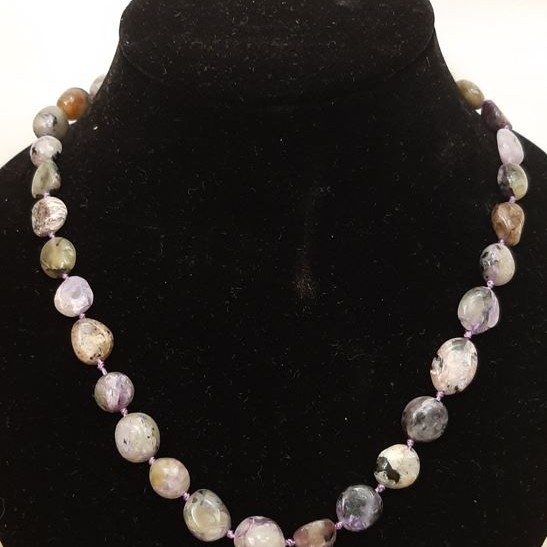 Charoite Necklace natural gemstone tumbled beads, diameter 10x12mm+-, length 50cm+