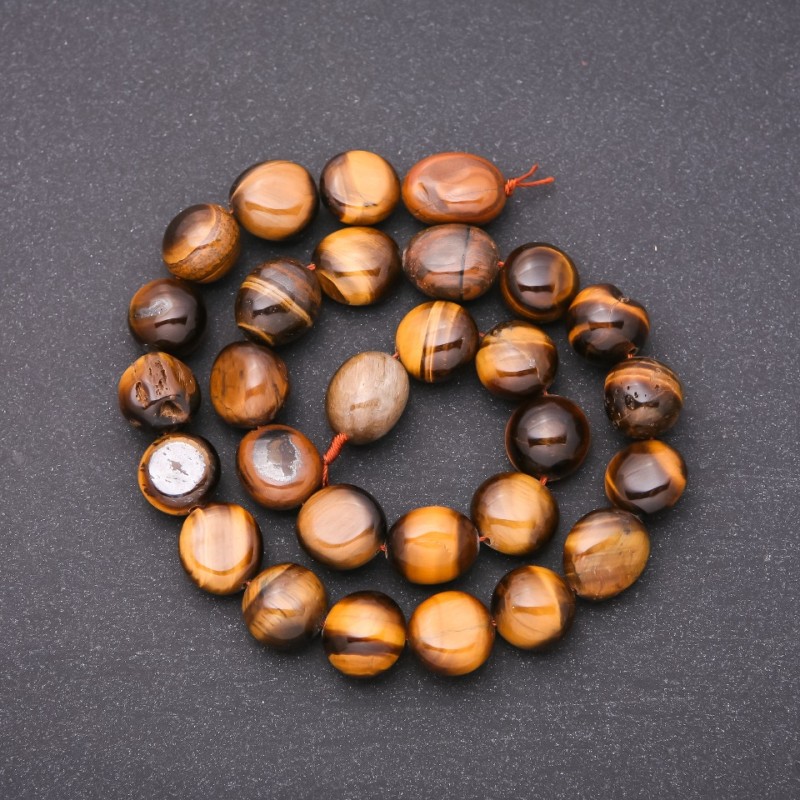 Tiger's Eye Beads on Thread, Faceted, diameter 9×13 mm (+/-), length 38 cm