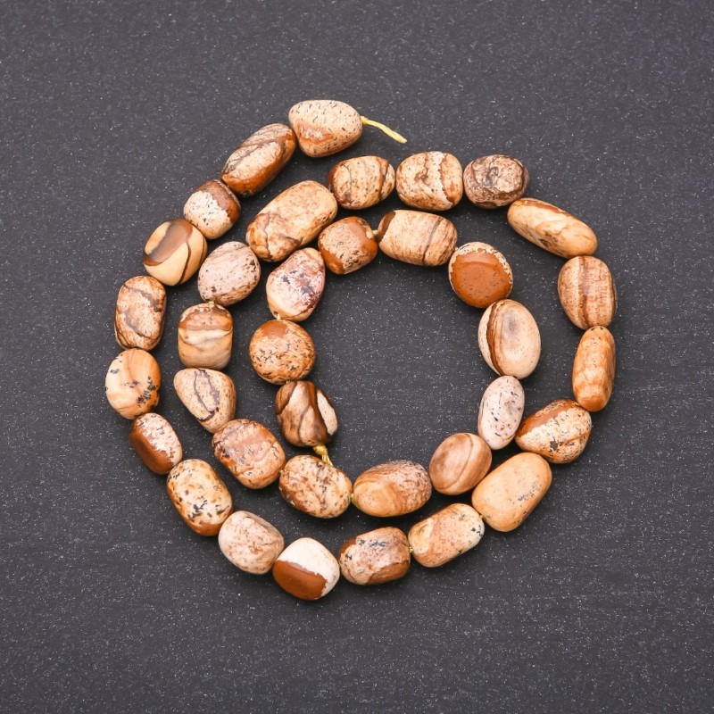 Natural Stone Beads on Thread Jasper Landscape Faceted, diameter 7x10 mm (+/-), thread length 38 cm
