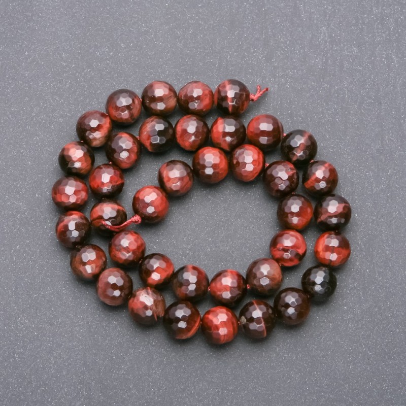 Tiger's Eye Beads, faceted round bead, 10mm diameter, thread length 38cm