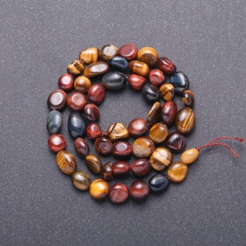 Beads Made of Natural Stone Tiger's Eye, Hawk's Eye, Bull's Eye on Thread, Faceted, 7mm Diameter, 38cm Length