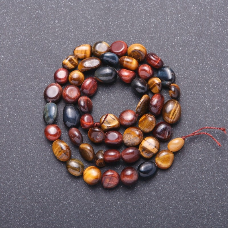 Beads Made of Natural Stone Tiger's Eye, Hawk's Eye, Bull's Eye on Thread, Faceted, 7mm Diameter, 38cm Length