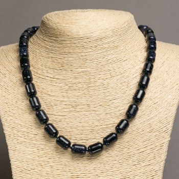 Aventurine Beads Blue Sand Cairo Night "Cylinder Barilo" Necklace 45cm length, 10x14mm diameter +