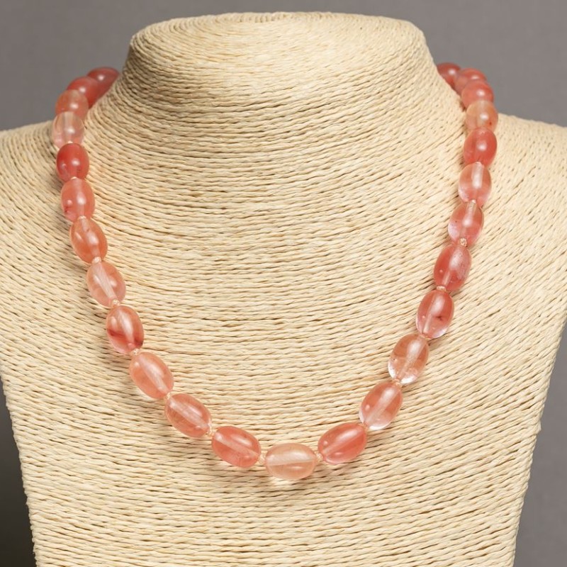 Chalcedony Necklace "Barrel" beads, 10x14 mm, length 47-49 cm