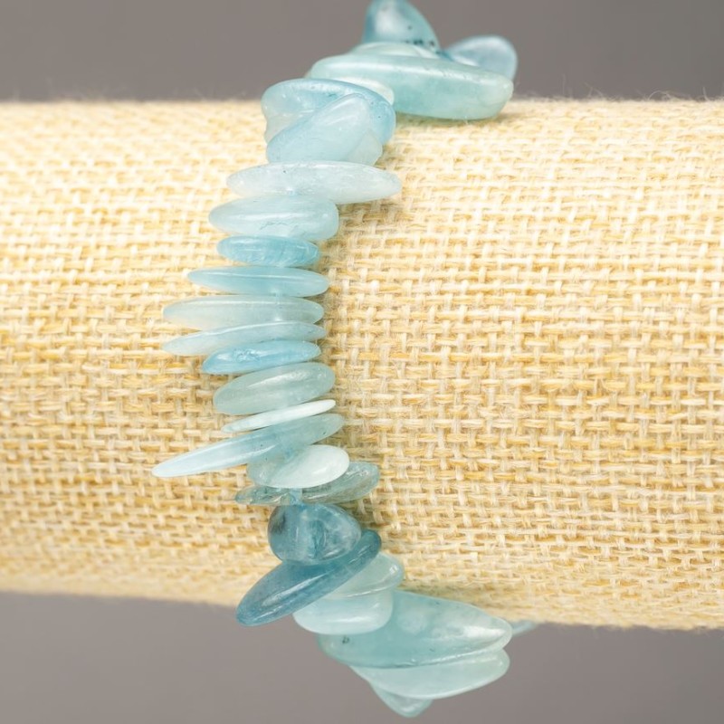 Bracelet with Aquamarine natural stone, bead "needle" on elastic, diameter 10-25×3-6(±)mm, circumference 18cm