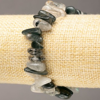 Bracelet with Rutilated Quartz Hair Quartz chips “needle” on elastic, d 11-19×2-8(±)mm, length 18cm