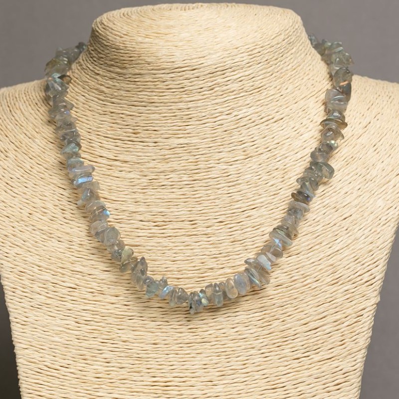 Necklace with Labradorite natural stone chip, diameter 7-10×2-5mm, length 47-49 cm +