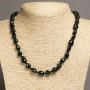 Necklace of Natural Stone Black Agate, cabochon cut, diameter 7-10x9-13mm, length 47-49+ cm