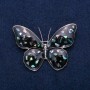 Brooch Butterfly with chalcedony and black enamel, silver-toned metal 40x55mm