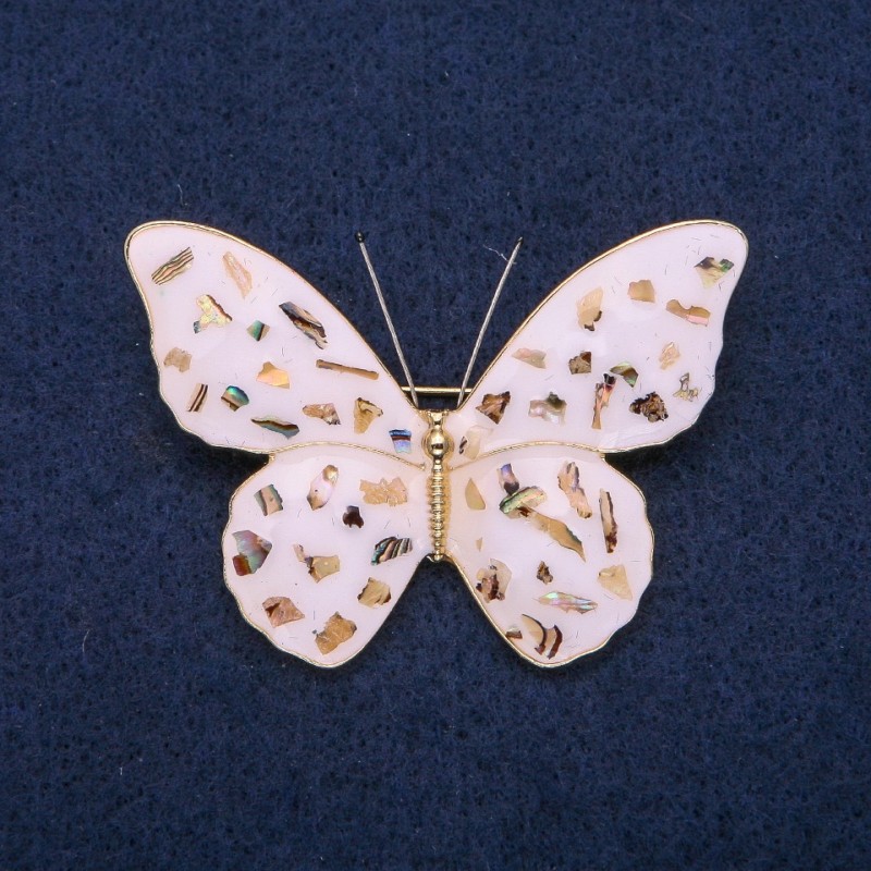 Brooch Butterfly Chalcedony and white enamel, gold-tone metal 40x55mm