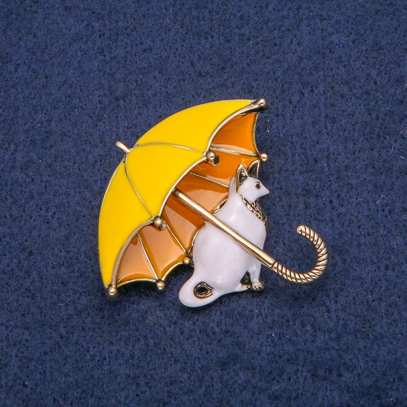 Brooch Cat under an Umbrella 43x44mm Enamel